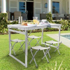 FUNKY CHAIRS Katlanabilir Deluxe Piknik Masası Seti Kalın Profil Gri