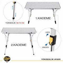 FUNKY CHAIRS Elite XL Alüminyum Teleskopik Ayaklı Kamp Piknik Masası - Gri