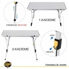 FUNKY CHAIRS Elite XL Alüminyum Teleskopik Ayaklı Kamp Piknik Masası - Gri
