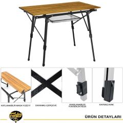 FUNKY CHAIRS Elite Alüminyum Teleskopik Ayaklı Kamp Piknik Masası - Ahşap Desen
