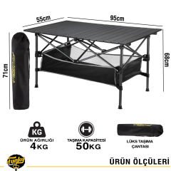 FUNKY CHAIRS Family Large Katlanabilir Alüminyum Kamp Masası (95x55x68cm) - Siyah