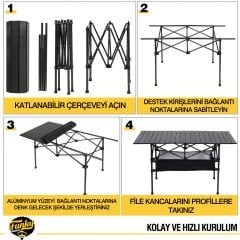FUNKY CHAIRS Family Large Katlanabilir Alüminyum Kamp Masası (95x55x68cm) - Siyah