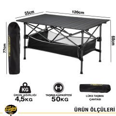 FUNKY CHAIRS Family XL Katlanabilir Alüminyum Kamp Masası (120x55x68) - Ahşap Desen
