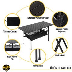 FUNKY CHAIRS Family XL Katlanabilir Alüminyum Kamp Masası (120x55x68) - Ahşap Desen