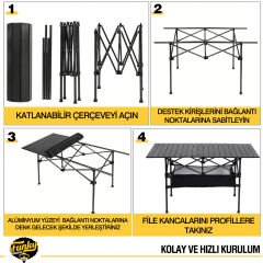 FUNKY CHAIRS Family XL Katlanabilir Alüminyum Kamp Masası (120x55x68) - Ahşap Desen