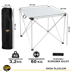 FUNKY CHAIRS Titanium Katlanabilir Çantalı Alüminyum Kamp ve Piknik Masası 68*68*57
