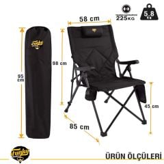 FUNKY CHAIRS Comfort 3 Kademeli Katlanabilir Kamp Sandalyesi - Siyah