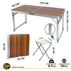 FUNKY CHAIRS Tabureli Deluxe Katlanabilir Piknik Masası Seti - Ahşap Desen