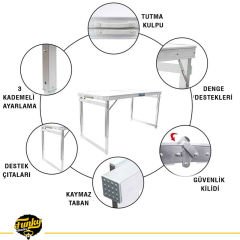 FUNKY CHAIRS Tabureli Deluxe Katlanabilir Piknik Masası Seti - Ahşap Desen