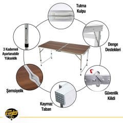 FUNKY CHAIRS Taburesiz Katlanabilir Piknik Masası - Ahşap Desen