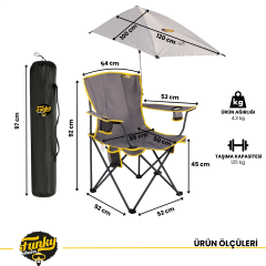 FUNKY CHAIRS Şemsiyeli Kamp Sandalyesi - Gri
