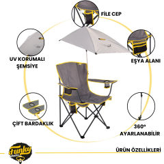 FUNKY CHAIRS Şemsiyeli Kamp Sandalyesi - Gri