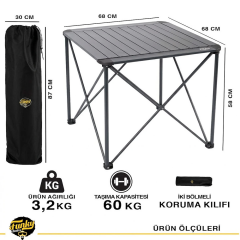 FUNKY CHAIRS Titanium Katlanabilir Çantalı Alüminyum Kamp ve Piknik Masası 68*68*58 - Füme