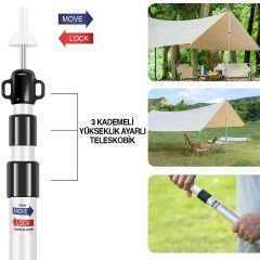 FUNKY CHAIRS 2 Adet Ayarlanabilir Teleskopik Alüminyum Tarp Tente Çadır Direği 230 cm